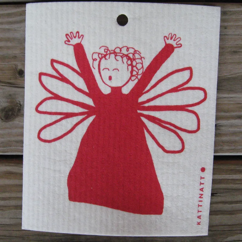 Swedish screen printed dishwashing sponge/ dish cloth, "Red Angel"