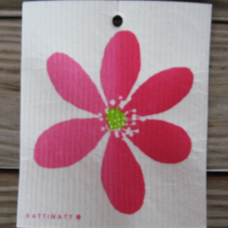 Swedish screen printed dishwashing sponge/ dish cloth, "Pink Flower"