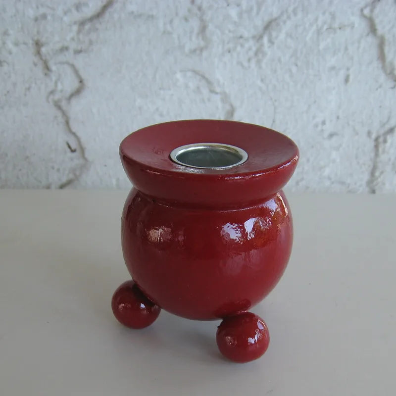 red wood ball candle holder 21/4" x 23/4" Made in Sweden