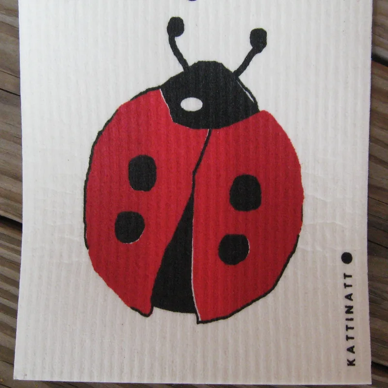 Swedish screen printed dishwashing sponge/ dish cloth, "Lady Bug"