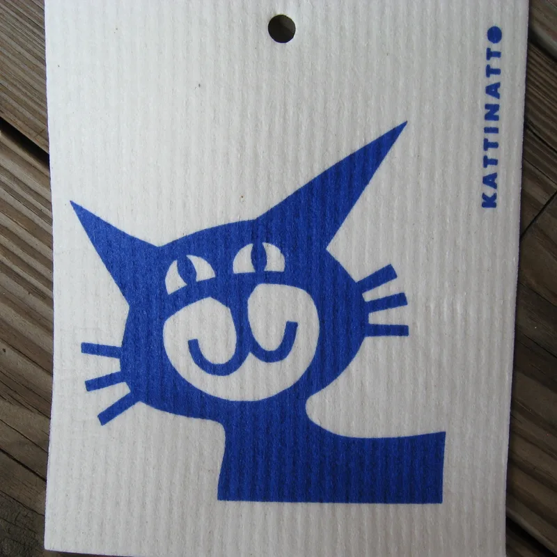 Swedish screen printed dishwashing sponge/ dish cloth, "Blue Catface"