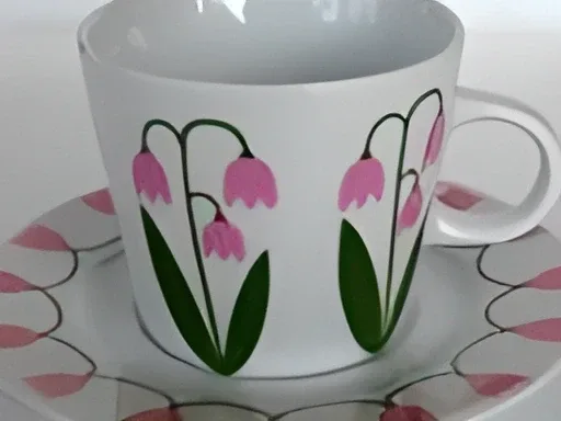 Ceramic cup and saucer, Linnea design by Floryd of Sweden  1 left