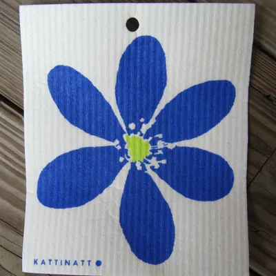 Swedish screen printed dishwashing sponge/dish cloth, "Blue Flower"