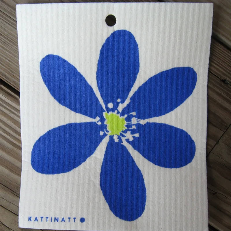Swedish screen printed dishwashing sponge/dish cloth, "Blue Flower"