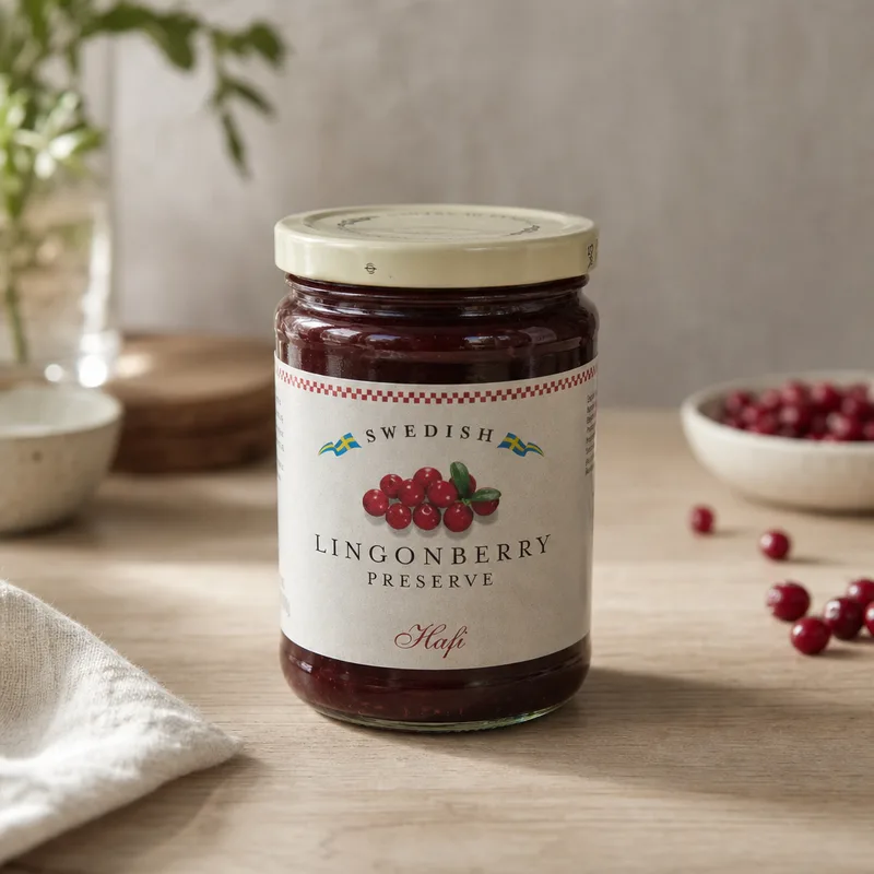 Hafi Lingonberry preserves 14.1 oz  ( less sugar  -only 7 grams)