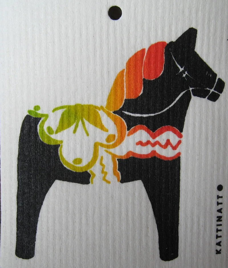 Swedish screen printed dishwashing sponge/dish cloth "Black Dala Horse"