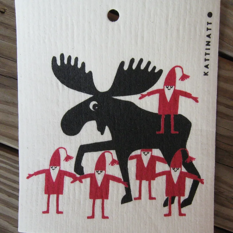 Swedish screen printed dishwashing sponge/ dish cloth "Moose & Tomtar"