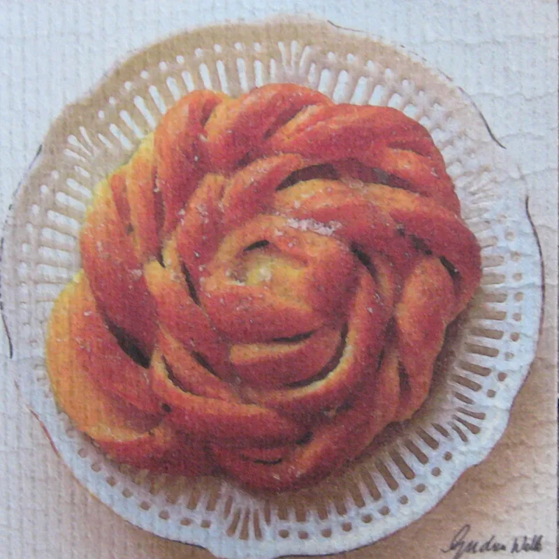 Swedish screen printed dishwashing sponge/ dish cloth "Saffranslbulle" (saffran roll)