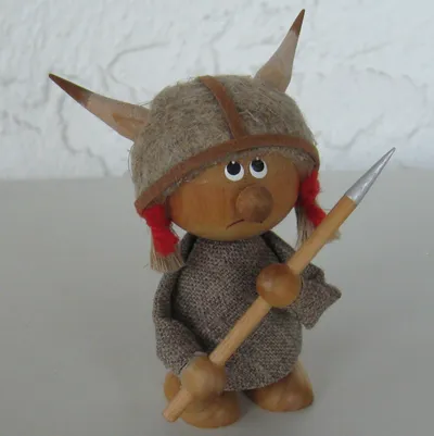 Viking girl 3.5" wood/cloth Made in Sweden 1 left