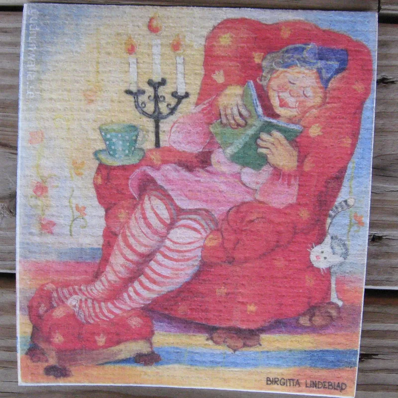 Swedish screen printed dishwashing sponge/ dish cloth ""Relaxing Moment"