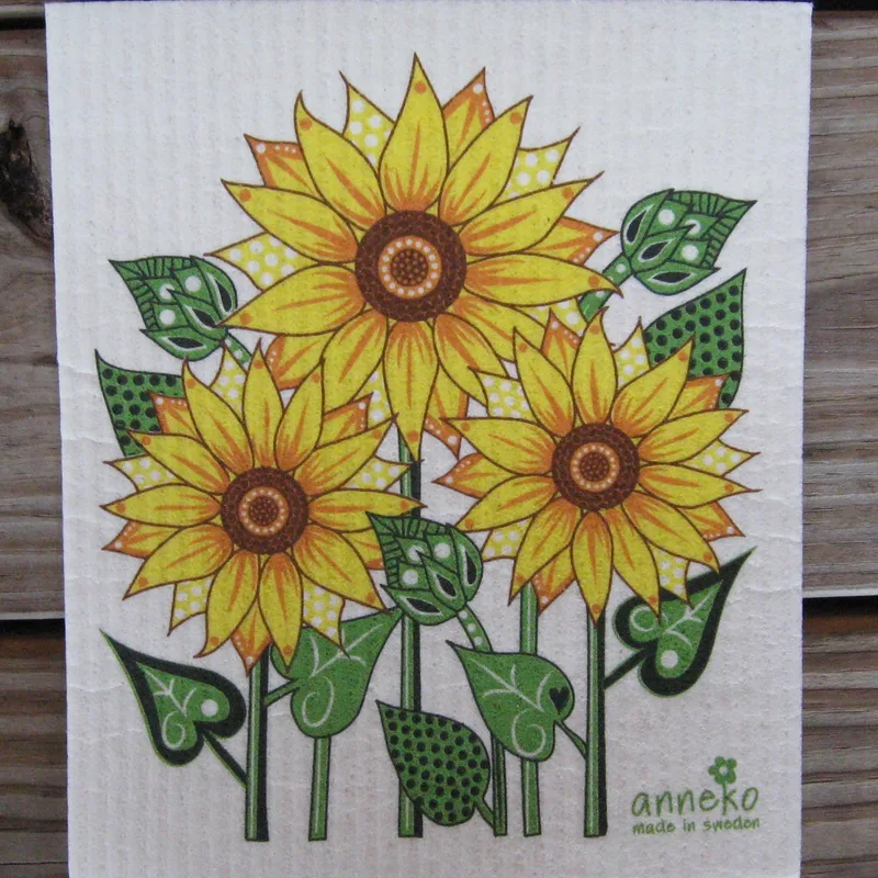 Swedish screen printed dishwashing sponge/ dish cloth "Sunflowers"