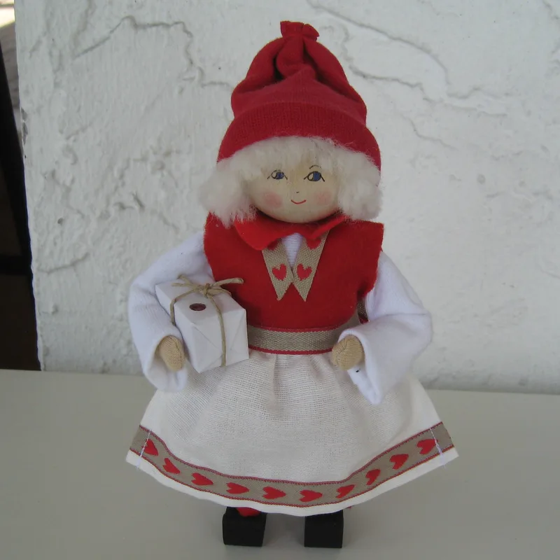 Red and White Lady tomte 8"  Butticki of Sweden