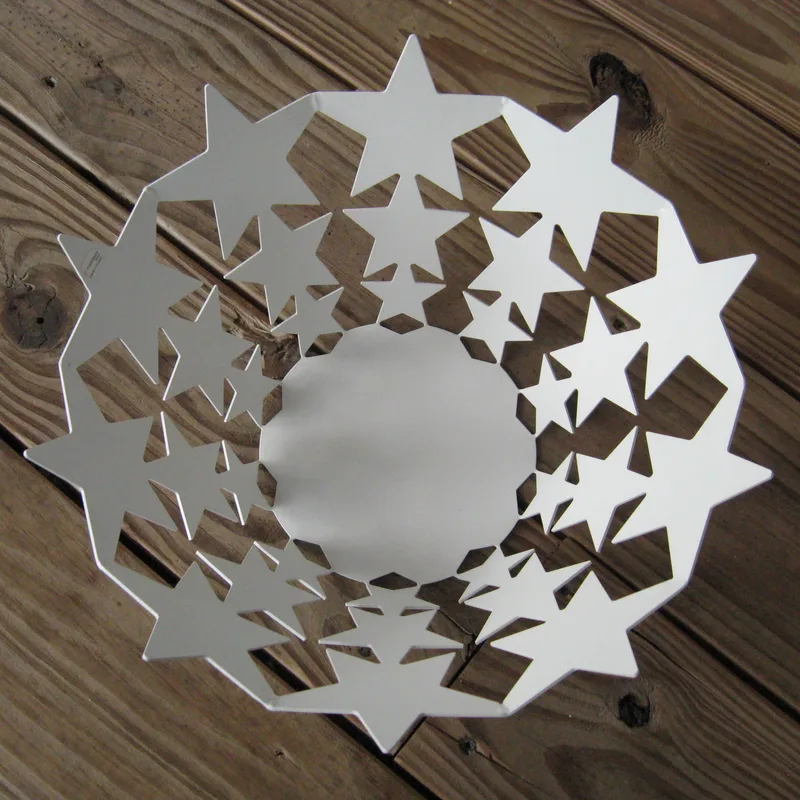 Metal white serving bowl "stars"  12" x 6" Made in Sweden