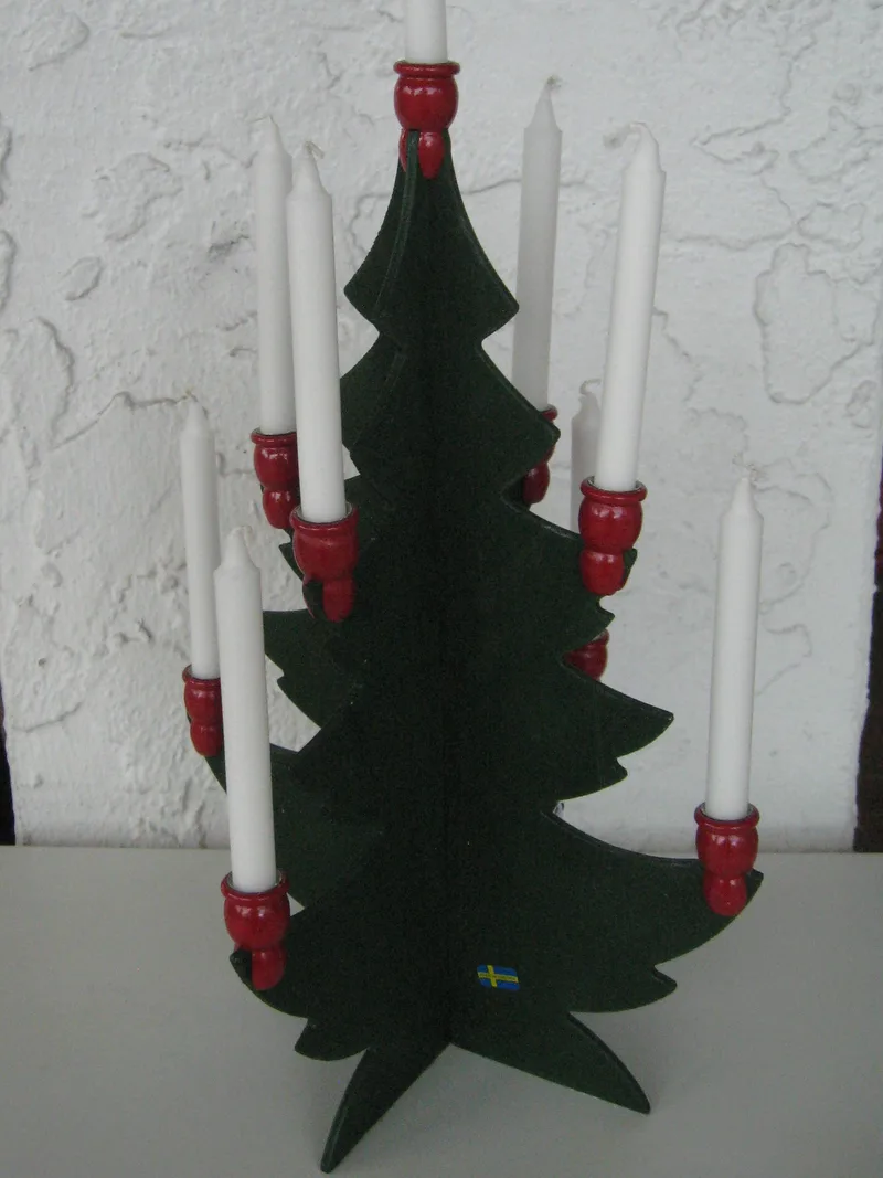 9 candle wood Christmas tree  13" tall  Made in Sweden  (candles included)