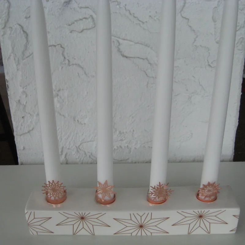 Ceramic advent candle holder with candle decorations and star design 10" long