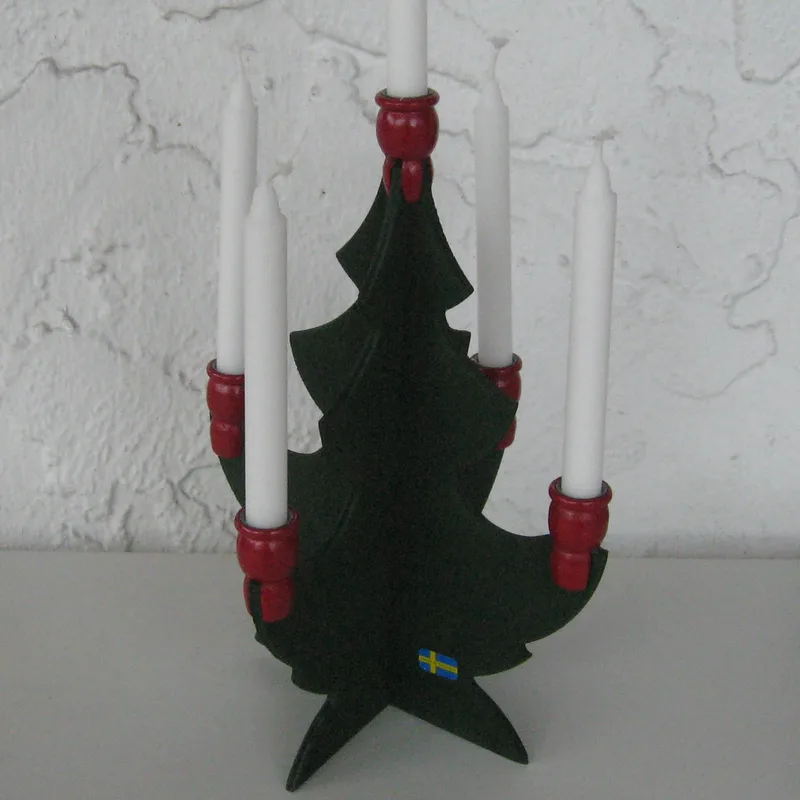 5 Candle wood Christmas tree 8.25" tall   Made in Sweden Candles included