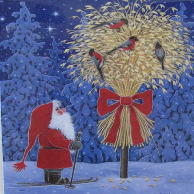 Swedish Christmas tile, "Tomte and Julneg", 6" x 6" cork back, hanger