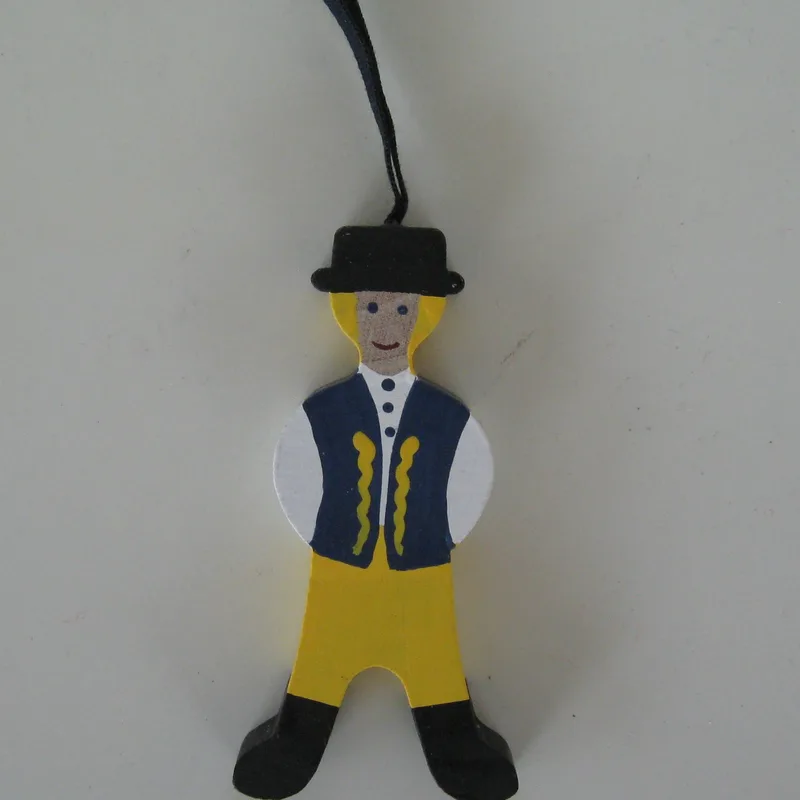 Folk dress ornament, Boy in Swedish National costume  3"  wood  Made in Sweden