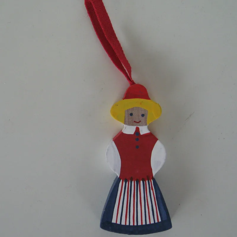 Folk dress ornament girl in Swedish folkdress 3"  Made in Sweden  wood