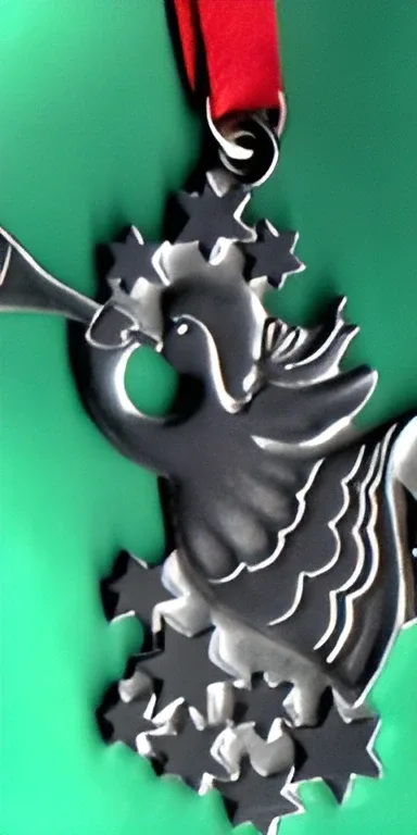Pewter angel with trumpet and stars ornament 2"  Made in Sweden  1 LEFT