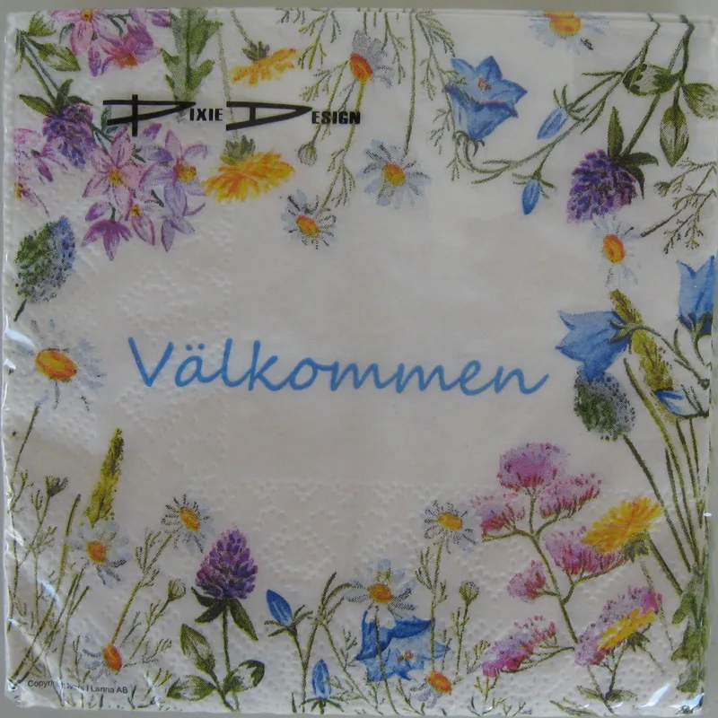 "Swedish "Välkommen" beverage napkins 3 ply 20/ pkg