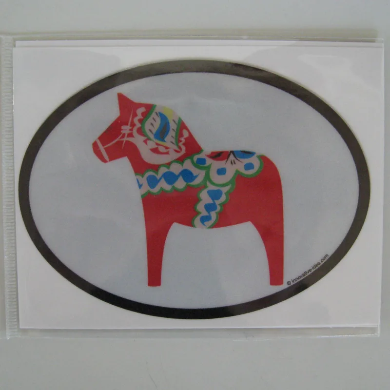 Oval decal with Dalahorse, 4.4" x 3.5"