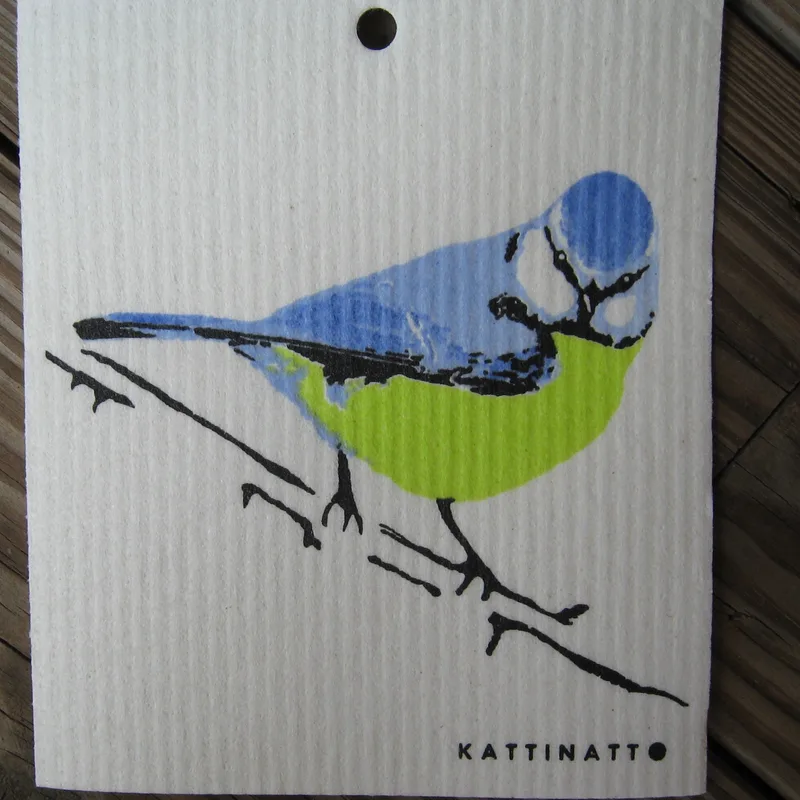 Swedish screen printed dishwashing sponge/dish cloth "Blue Bird"