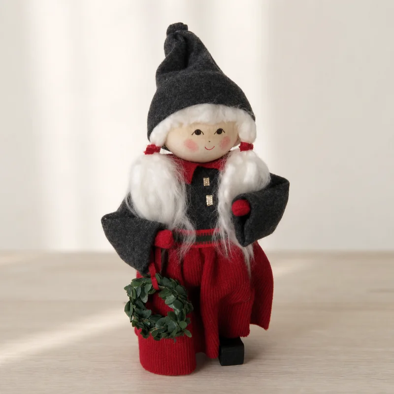 Tomte lady w/wreath 9" Butticki of Sweden
