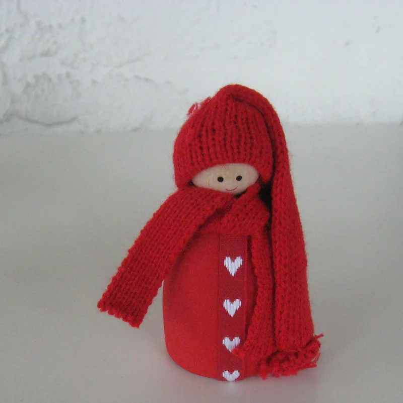Red wood tomte 4"  Made in Sweden  " hearts ribbon"