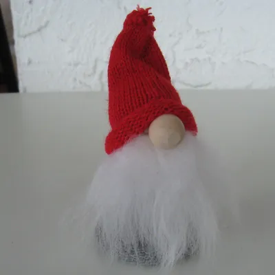 Small tomte in grey; red hat "Olle" 4"  Made in Sweden