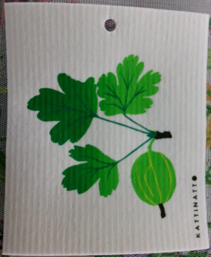 Swedish screen printed dish washing sponge/dish cloth "gooseberry" Kattinatt of Sweden