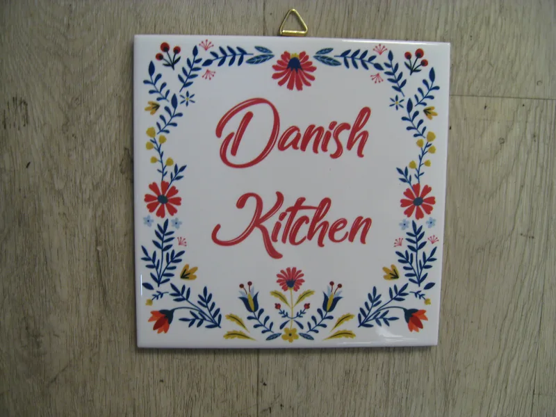 Danish Kitchen tile, 6" x 6". cork backing, hook on back