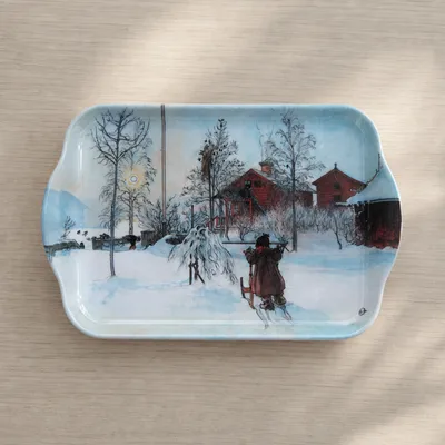 Carl Larsson snack tray melamine, 81/4" x 51/2" "yard in winter"