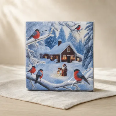 Christmas beverage napkins w/domherrar, 20, 3 ply