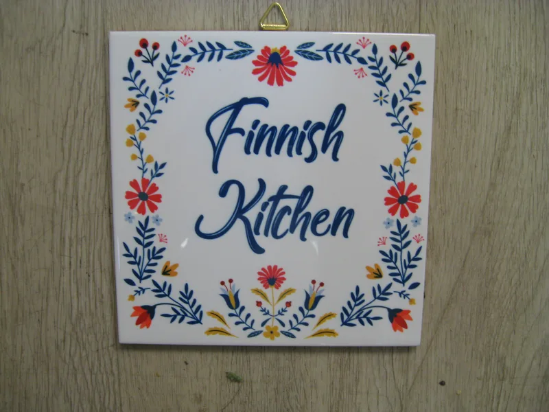 Finnish Kitchen 6" x 6" ceramic tile, cork backing, hook on back