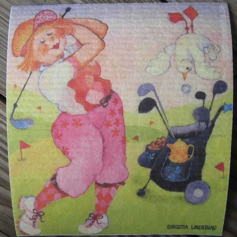 Swedish screen printed dish washing cloth/sponge "Birdy"  Birgitta Lindeblad 7" x 7/3/4"