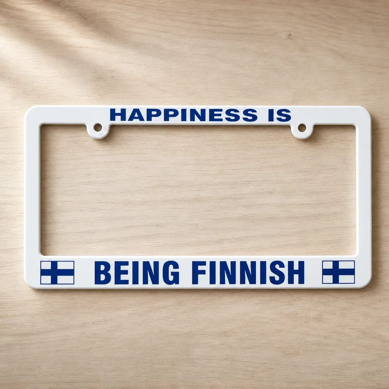 "Happiness is Being Finnish" license plate holder