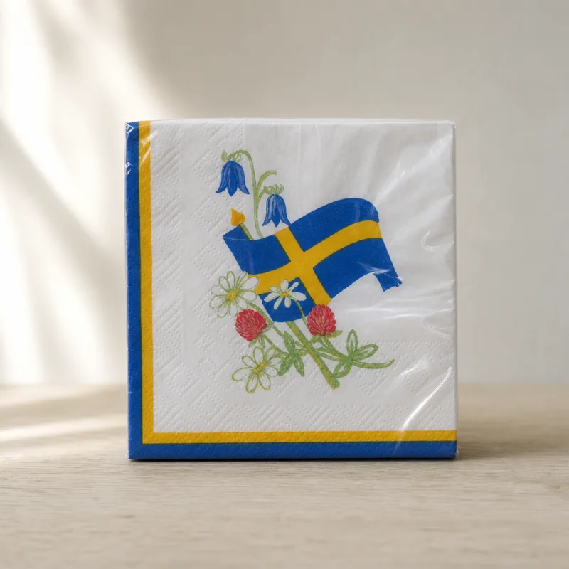 Swedish flag w/flower beverage napkin, 20, 3 ply