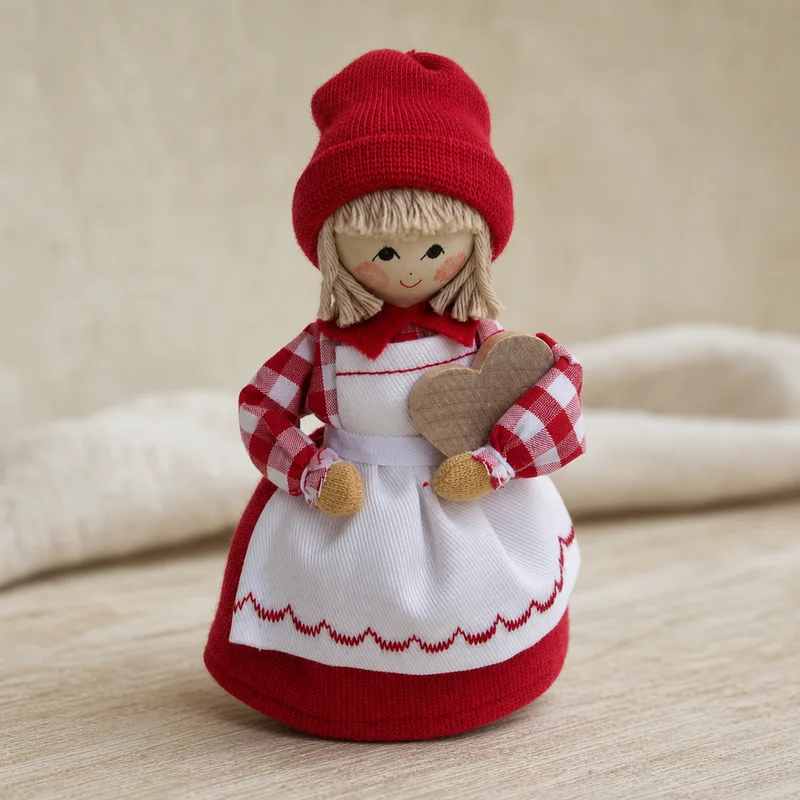 Tomte girl  red & white w/heart 5"  Butticki of Sweden  NEW