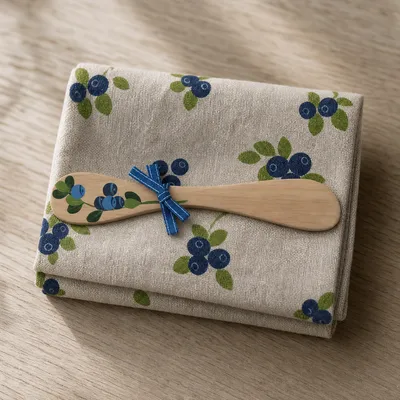 "Blueberry" tea towel ("27" x 19") w/ handpainted spreader Made in Sweden