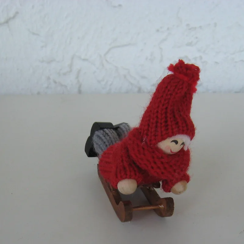 tomte boy on sled 3" x 4' Made in Sweden